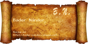 Bader Nándor névjegykártya